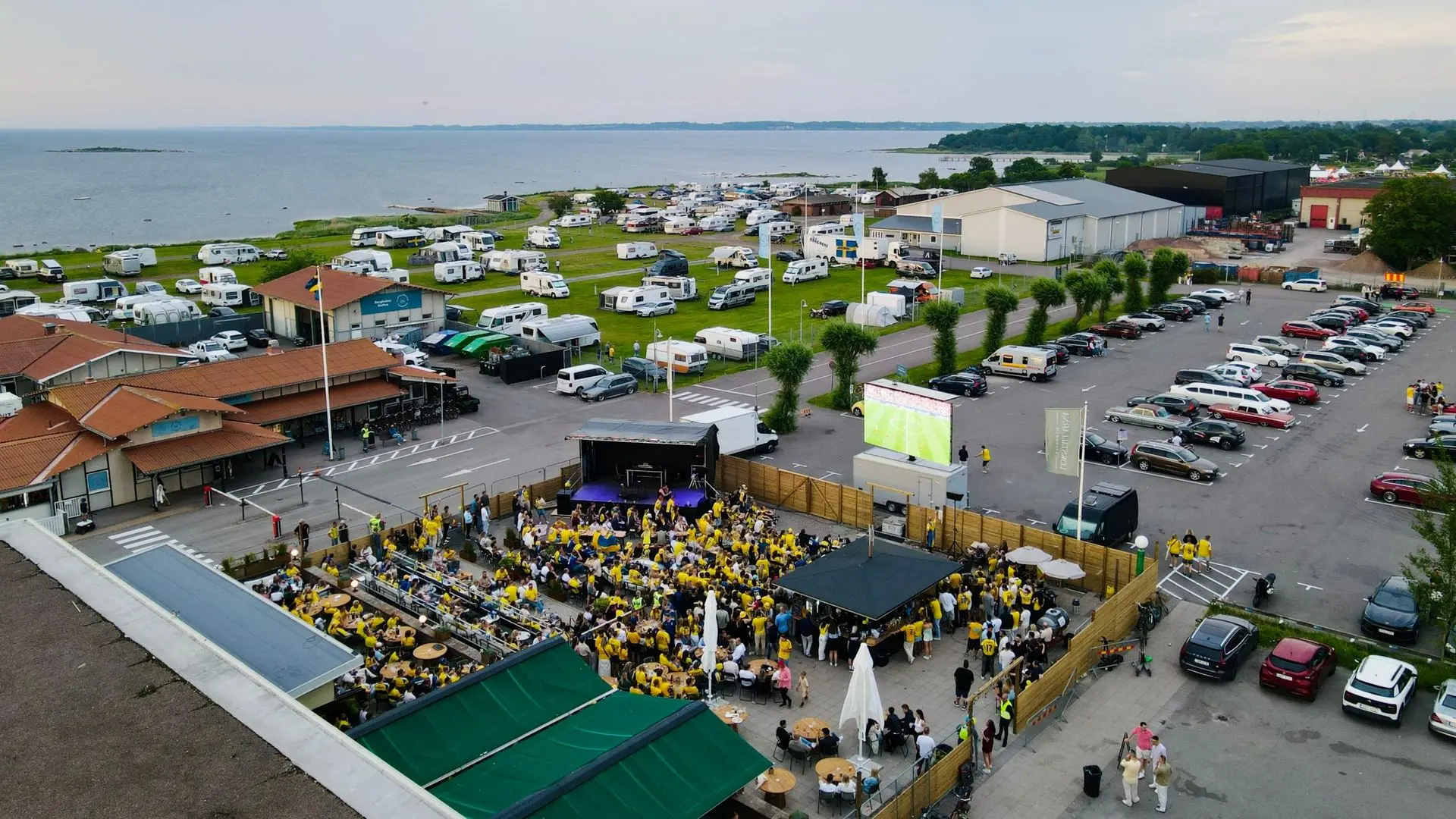 Aerial view of LOK in Borgholm during a Sweden match screening