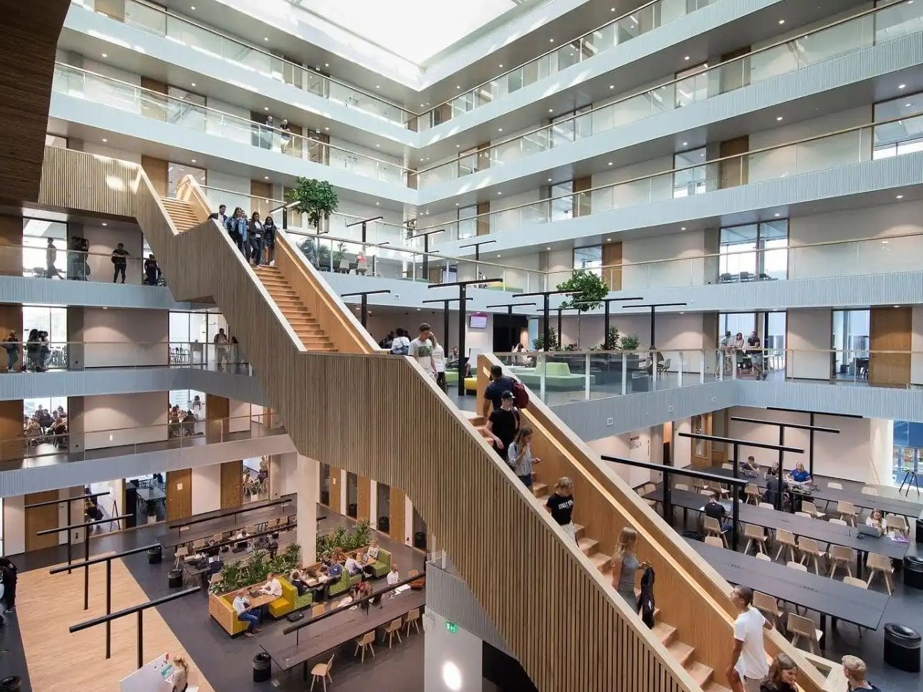 Students in a university atrium in Rotterdam